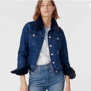 J. Crew Classic Denim Jacket with Faux Fur, NWOT, size M